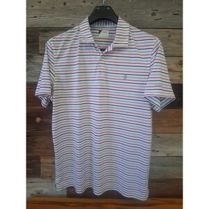 Mens Izod stretch-White w/Blue Stripes-Golf/Polo shirt ~ Size XL
